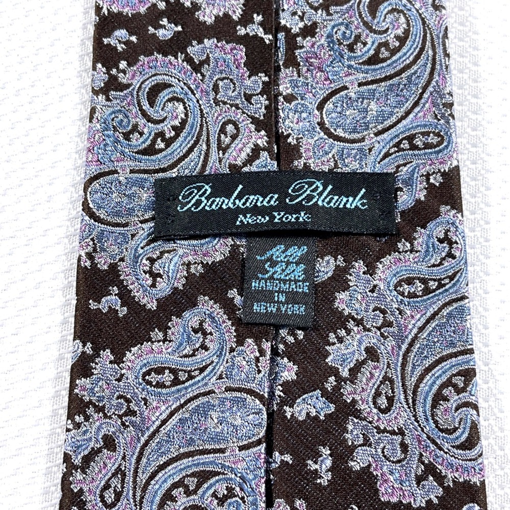 Barbara Blank New York Mens Silk Paisley Tie Brown Blue Handmade Necktie USA - Picture 3 of 5
